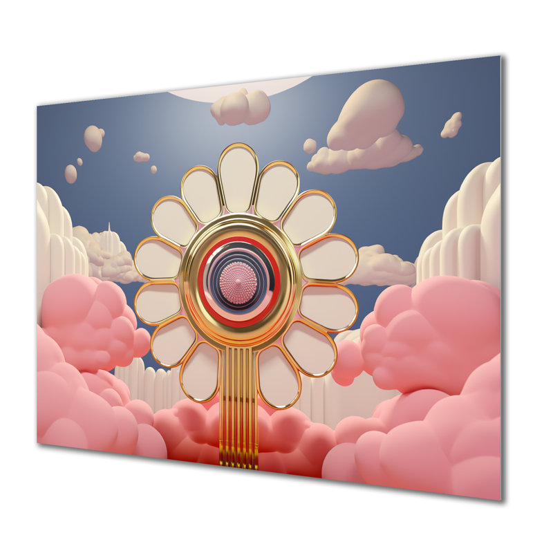 «Pink Blessing Flower In The Sky - Abstract Landscape», art mural, Métal métal, H 12 po x l 20 po x P 1 po