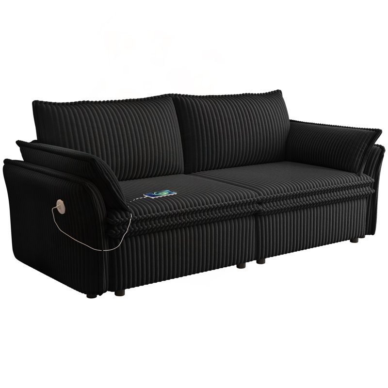 Canapé-lit convertible de 85 po en tissu moelleux d'une capacité de 600 lb, Black Corduroy, Black