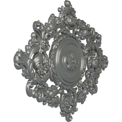 Endurathane Katheryn Ceiling Medallion, 22 1/2"W x 30 3/8"H x 1 1/2"P, Hand-Painted Silver Finish