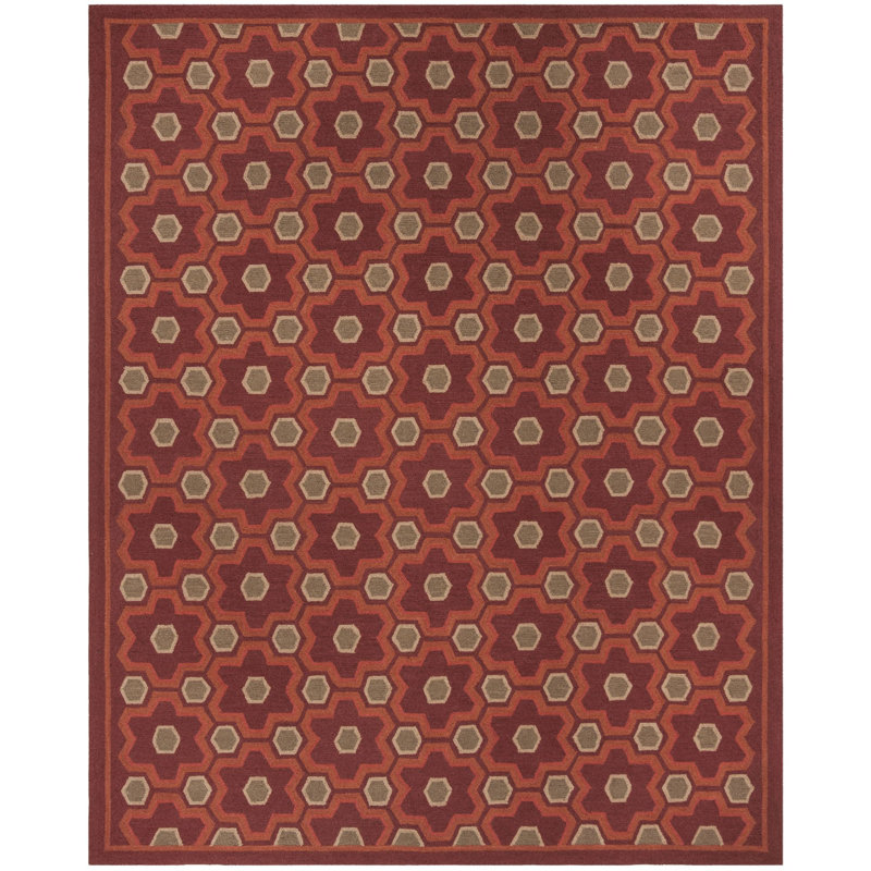 Tapis brun en laine touffetée à motif géométrique, Rectangle 3 pi 9 po x 5 pi 9 po