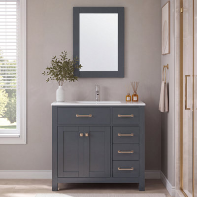 Burnet 36'' Single Bathroom Vanity with Ceramic Top, Mirror and Polished Chrome Faucet