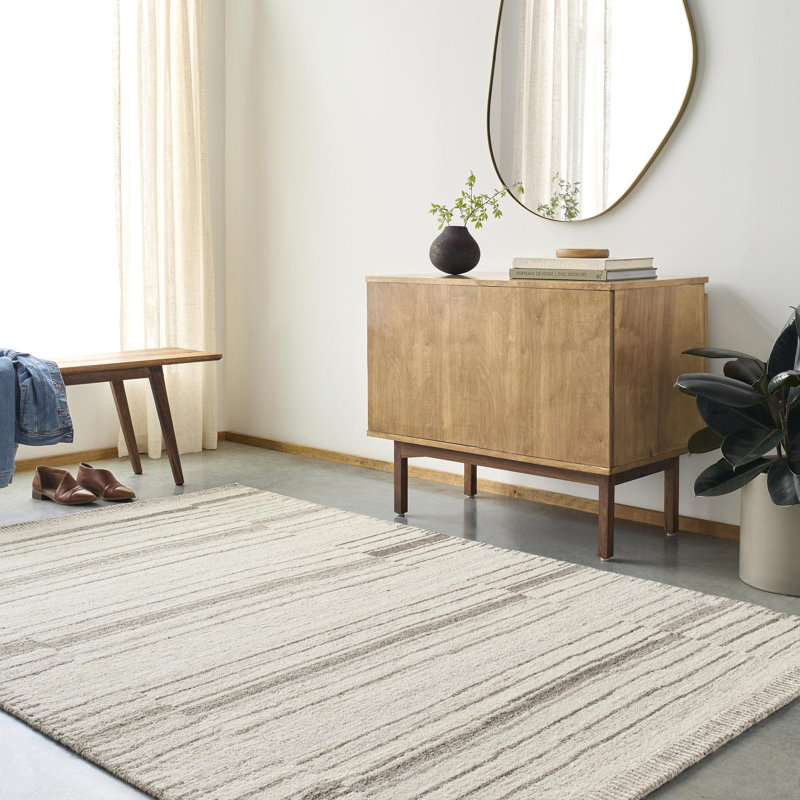 Tapis rectangulaire en laine touffeté à la main gris clair / beige, Rectangle 2 pi x 3 pi