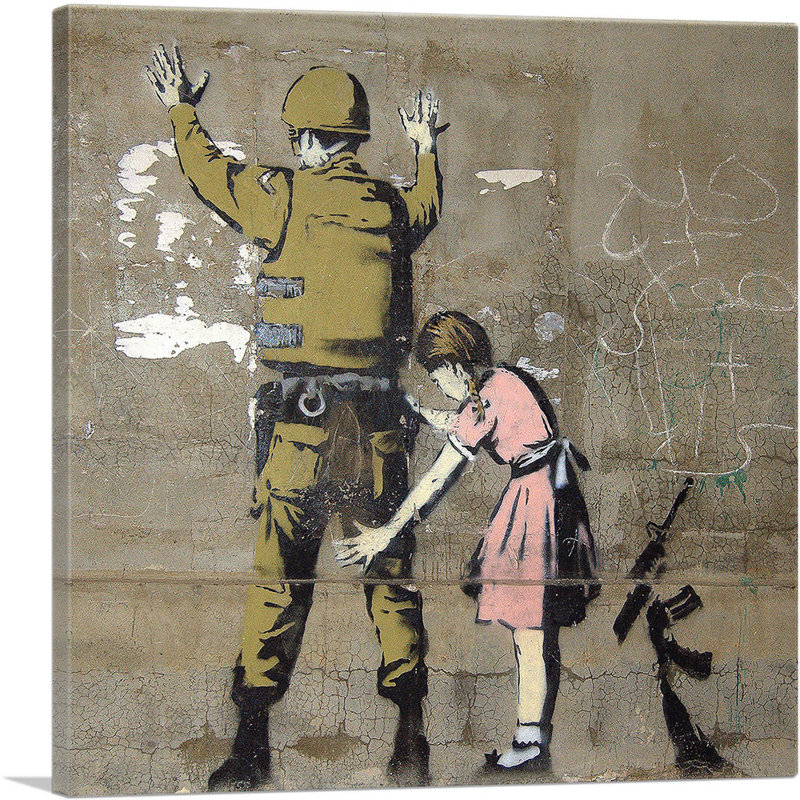 " Girl And A Soldier " by Banksy Painting Print, 18" H x 18" W x 1.5" D