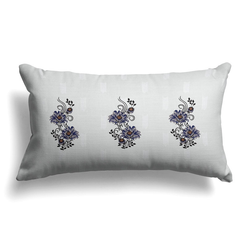 Floral Luminosity  Rectangular Throw Pillow, Blue/Silver