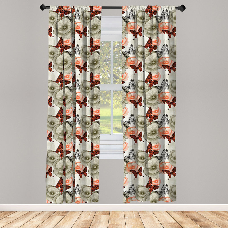 Butterfly Semi-Sheer Rod Pocket Curtain Panels, 28" x 84"