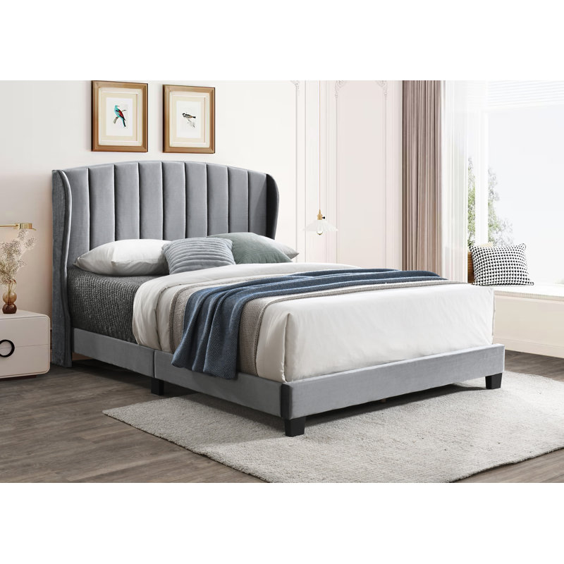 Shelby Channel Tufted Wingback Bed Upholstered Wingback Bed, Full 