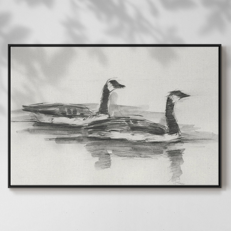 «Geese Study I», toile tendue avec châssis de qualité supérieure - prête à être accrochée, H 25 po x l 37 po x P 2 po, Noir