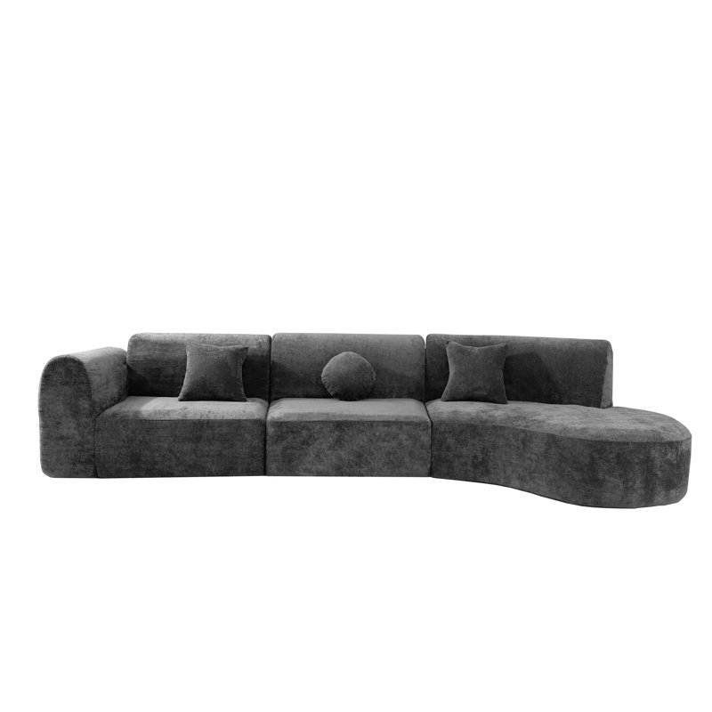 Boneless 3 - Piece Upholstered Curvy Couch, Gray