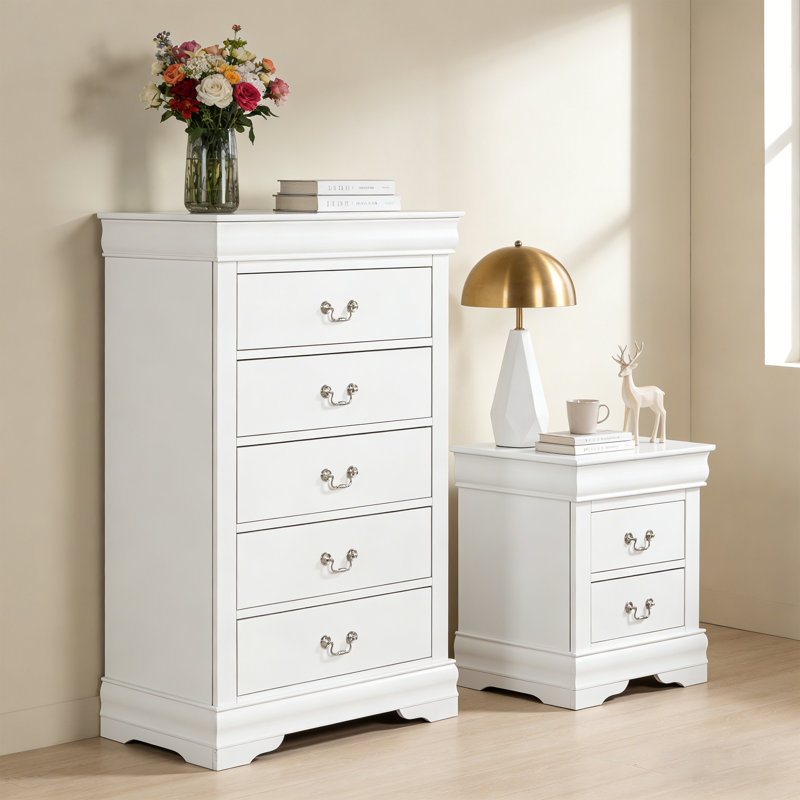 2 pièces Geller (table de chevet et commode), aucun assemblage requis, Blanc