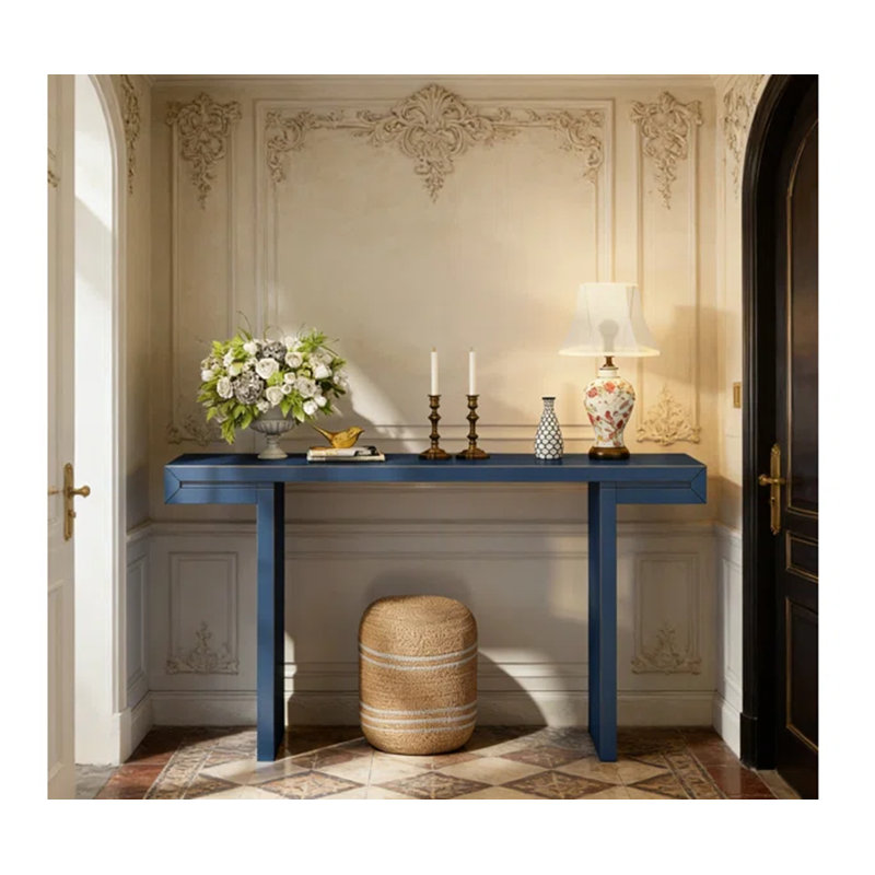 60-Inch Petya with Geometric Clean Lines, Adjustable Feet, and Spacious Top for Modern Entryways and Living Rooms., Navy Blue