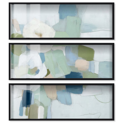Ensemble de décoration murale Shore Tides II Shadowbox Print par Art Remedy, cadre noir, 48 x 16