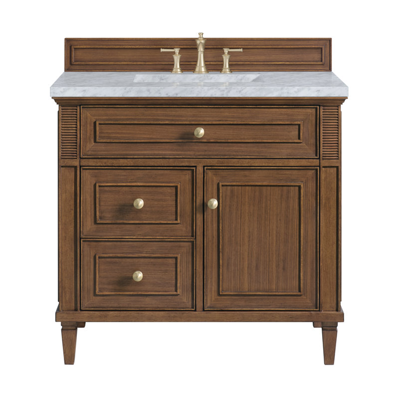Lorelai 36'' W Single Vanity, Mid-Century Walnut, Carrara White, 8" Widespread
