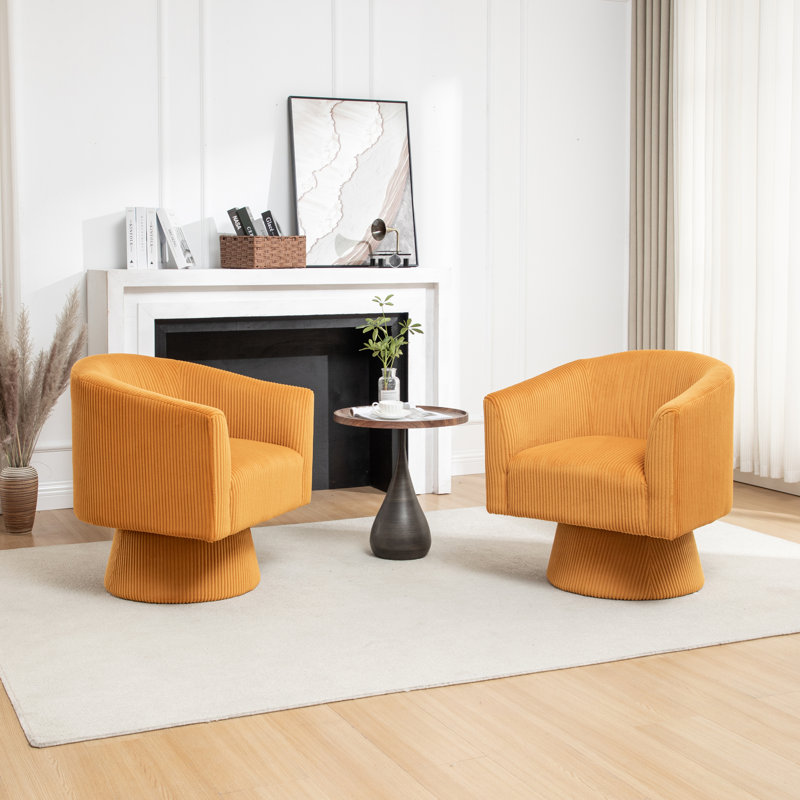 Chynna Velvet Swivel Barrel Chair, Mustard Yellow Velvet