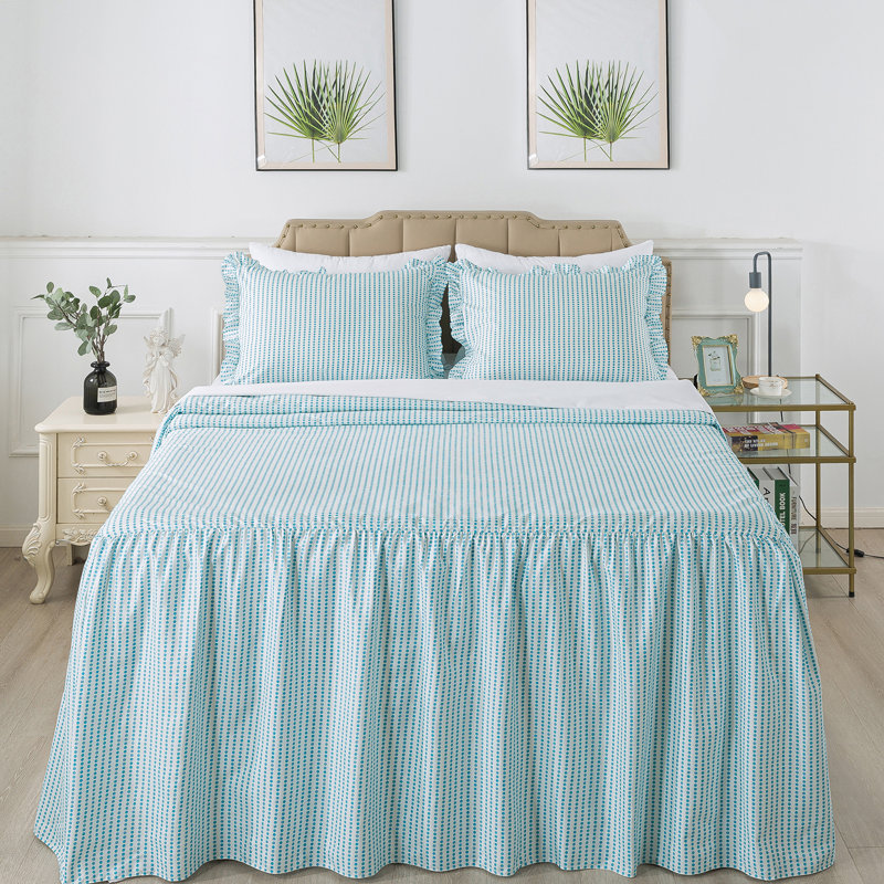 Ensemble de couvre-lit en microfibre , Bleu, Couvre-lit pour grand lit + 2 taies grandes décor