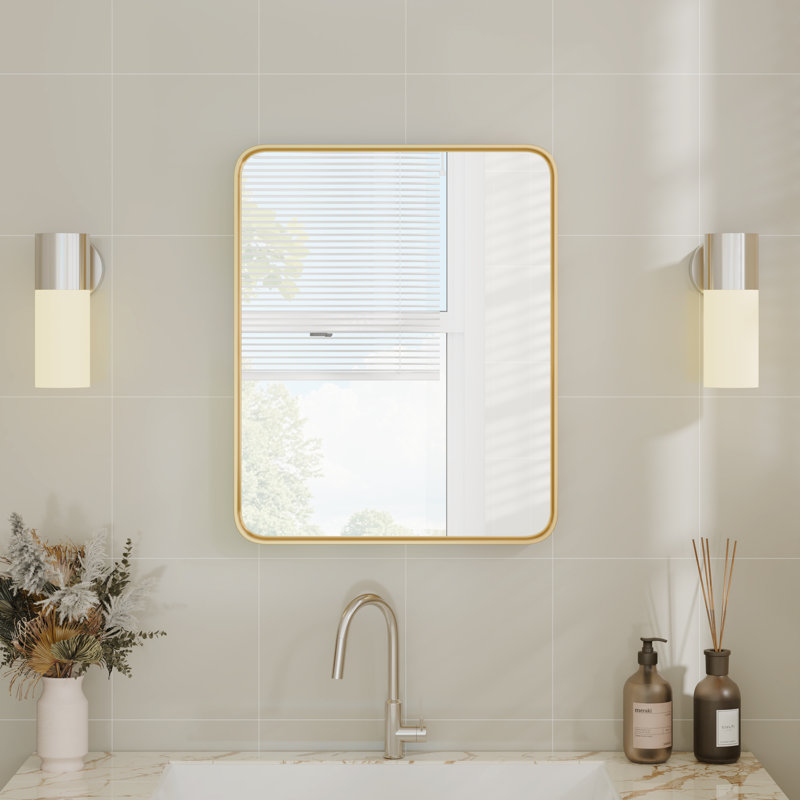 Aluminum Framed Rounded Rectangle Mirror, Wall Mounted Bathroom Vanity Mirror, Modern Horizontal/Vertical Entryway Wall Mirror