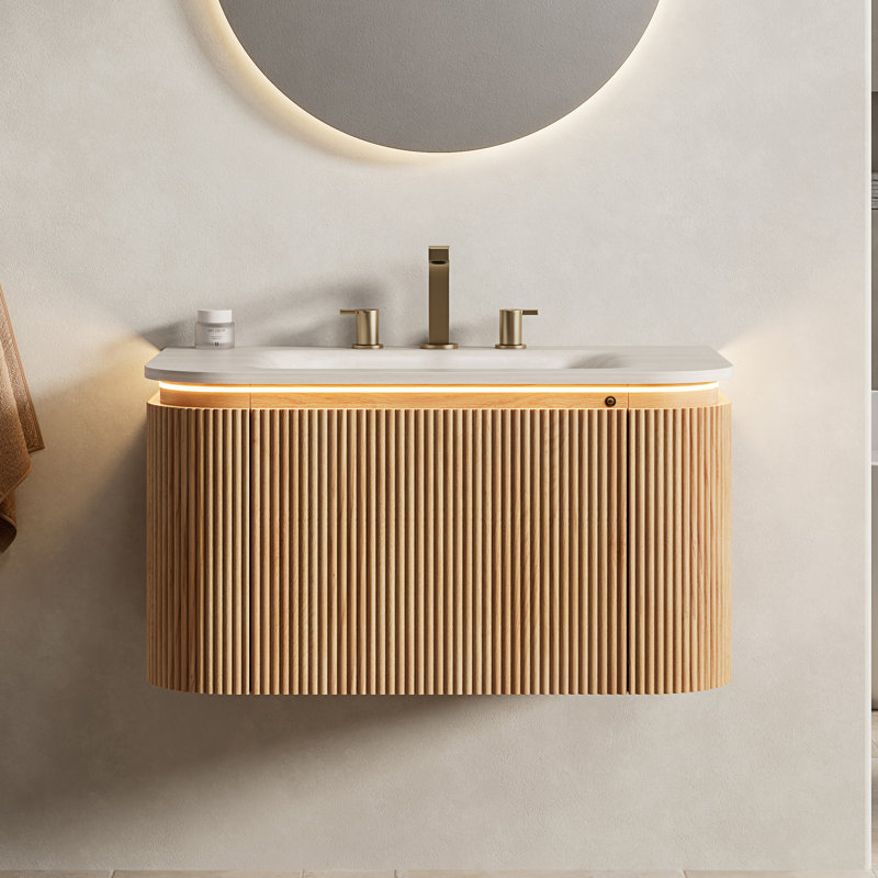 Meuble-lavabo flottant 30 po à grain de bois naturel, 30"