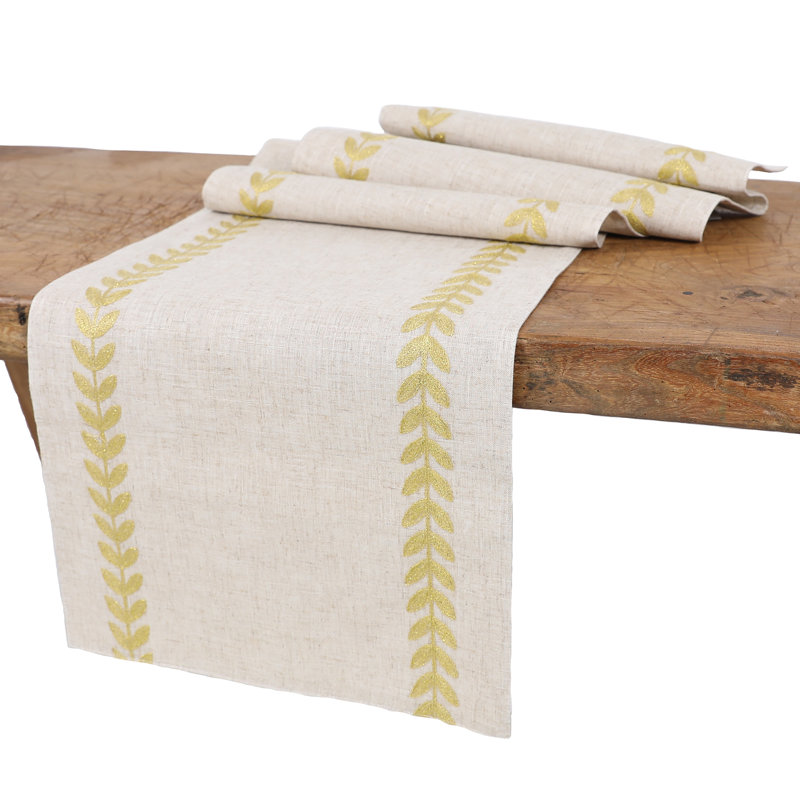  Truesdale Floral Rectangular Table Runner, 70" L x 15" W, Gold