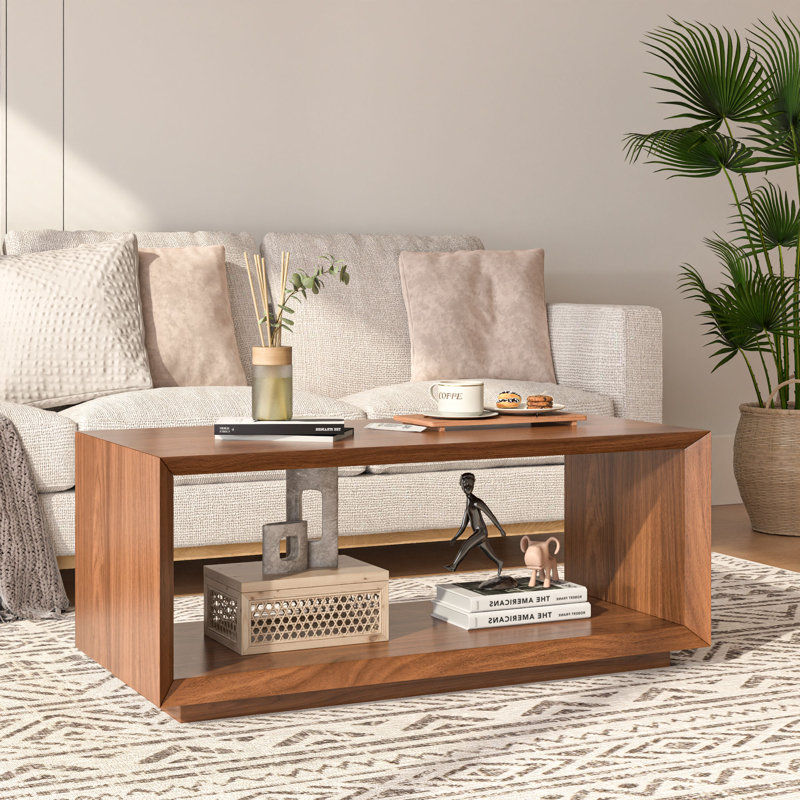 Rectangular Coffee Table With Storage For Living Room, Small Spaces, Walnut