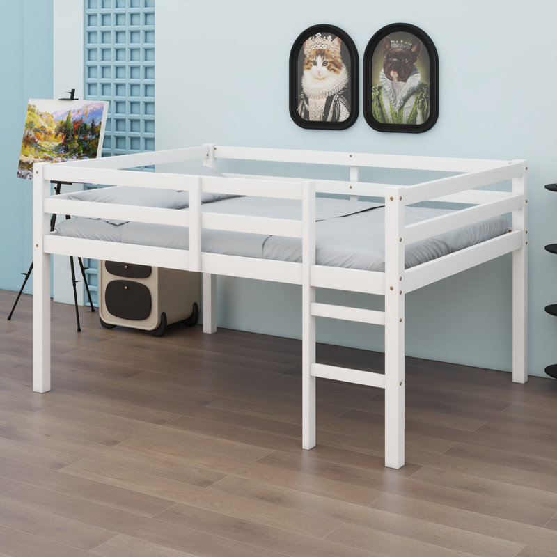 Lit mezzanine en bois avec échelle, Blanc