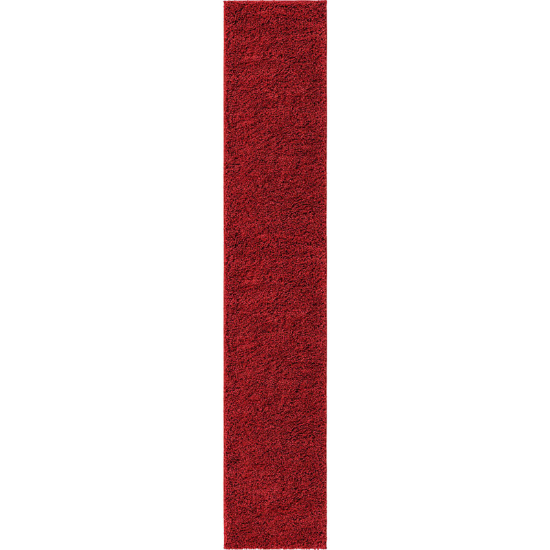 Tapis à poils longs Ashmita de couleur rouge ambre, Tapis de couloir 2 pi 6 po x 13 pi