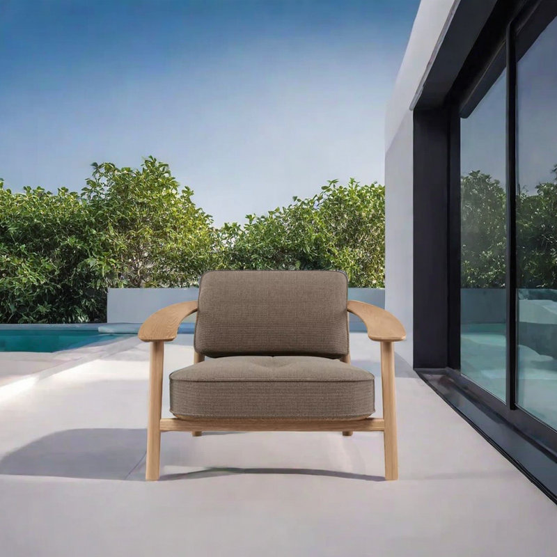Outdoor Modern Simple Sponge Sofa Chair Outdoor Lounge Chair, Brown, Black