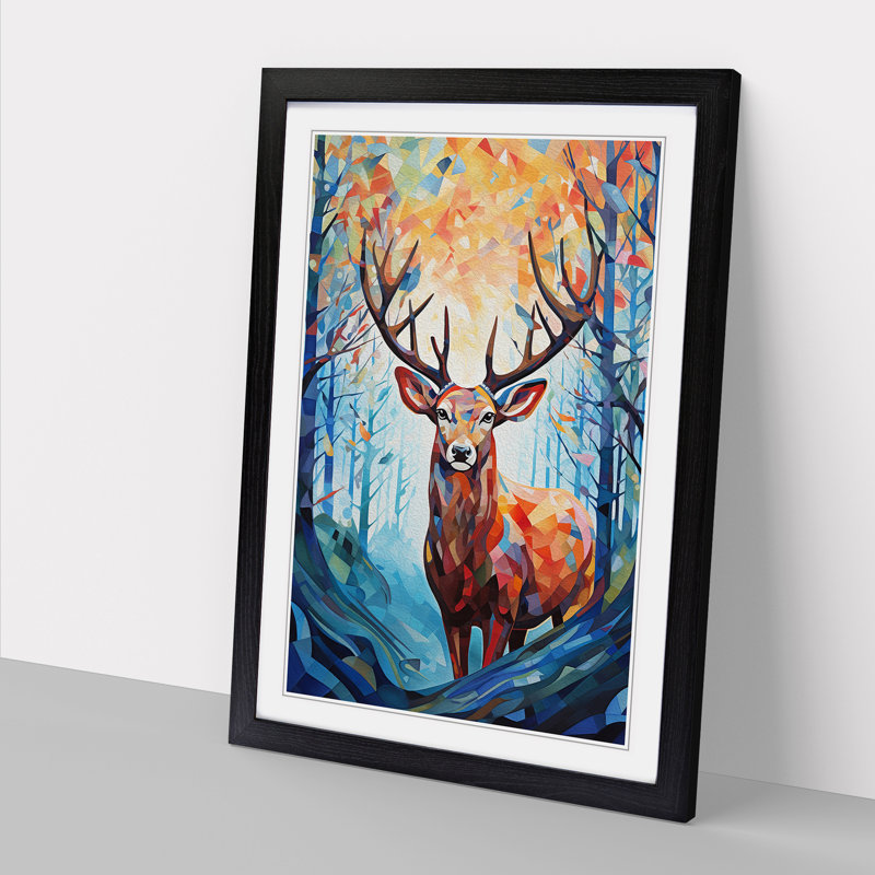 Deer Abstract No.3 - Single Picture Frame Print on Wood, Black, 34" H x 25" W x 2" D