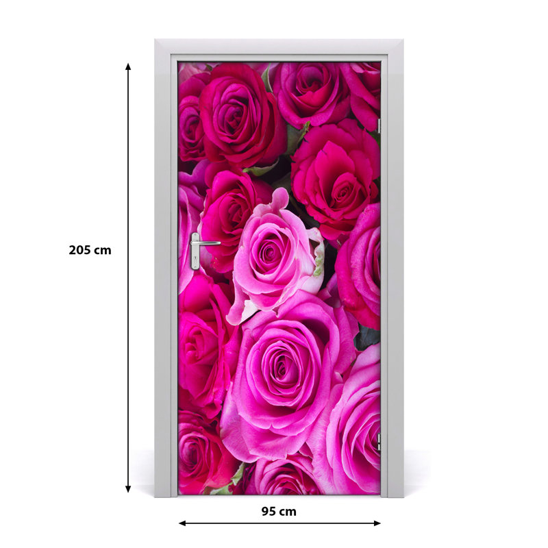 Pink Roses Door Decal, 205cm H x 95cm W