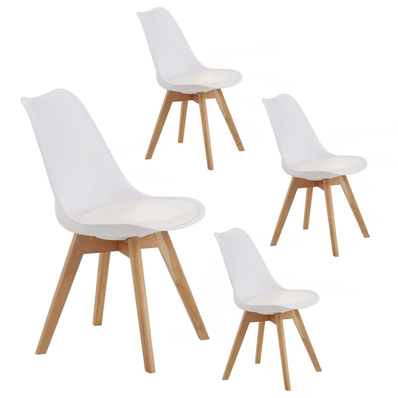 Set Of Four Dining Chairs, Medieval Modern Style Dining Chairs For Kitchen And Dining Room, With Wooden Legs, White