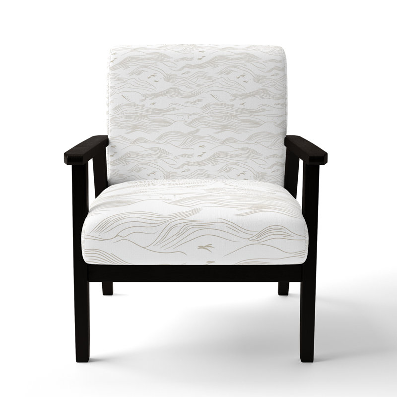 Chaise d'appoint abstraite - fauteuil minimaliste beige Coastal Line, Accoudoirs carrés noirs