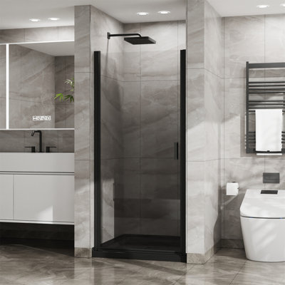 34"X72" Pivot Shower Door, 1/4 Inch Thick Tempered Glass Swing Shower Door In Black Finish, Semi-Frameless Design
