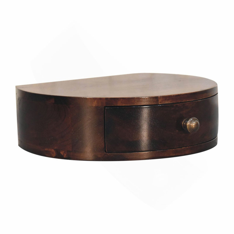 Table de chevet murale en bois massif noyer arrondi, 1 tiroir, brun