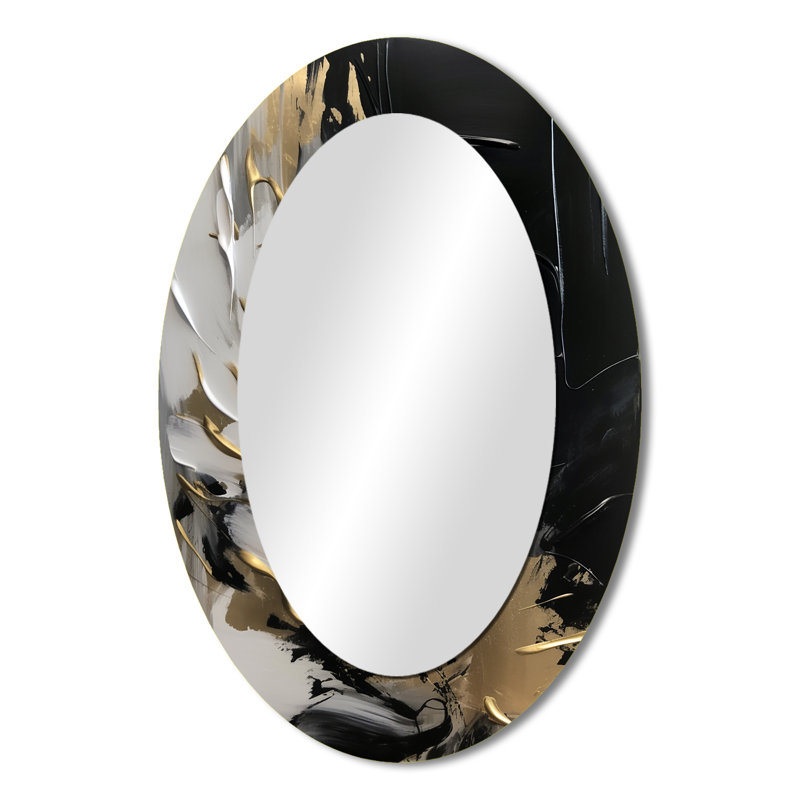 Organic Bliss Minimal Abstract Gold And Black - Large Oval Wall Mirror On Metal, 36" x 24"