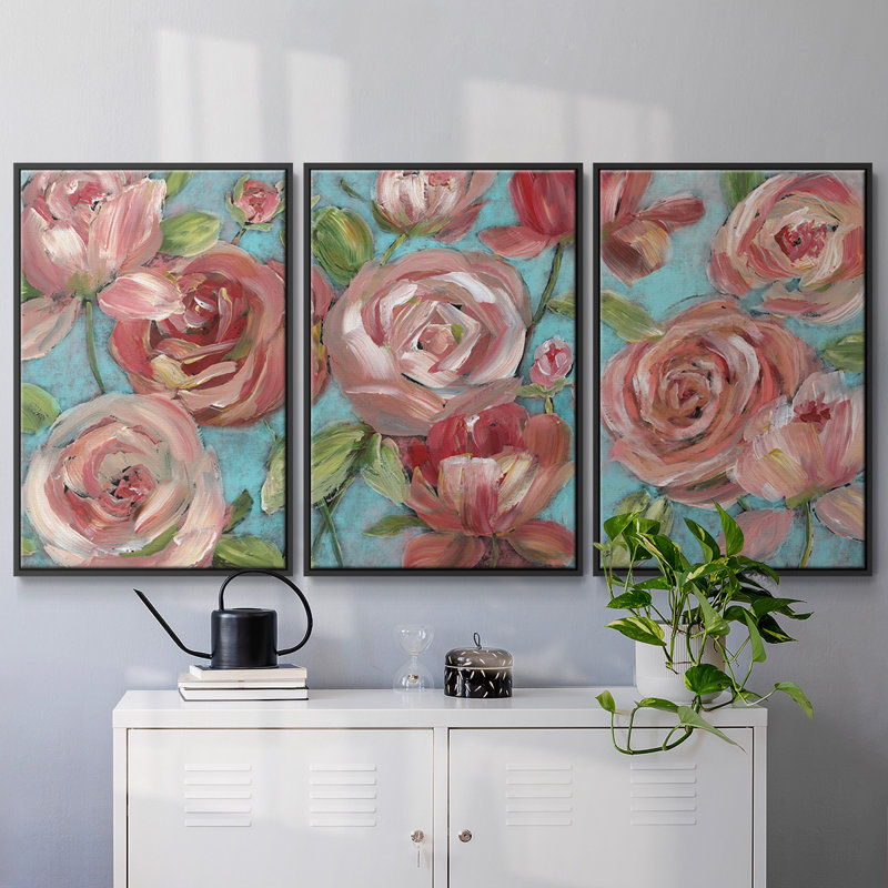 Pêches et crème, reproduction sur toile 3 pièces, H 36 po x l 75 po x P 2 po, Noir