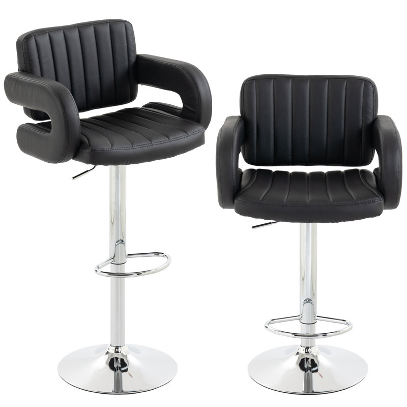 HOMCOM Bar Stools Adjustable Swivel with Armrest Set of 2 Black