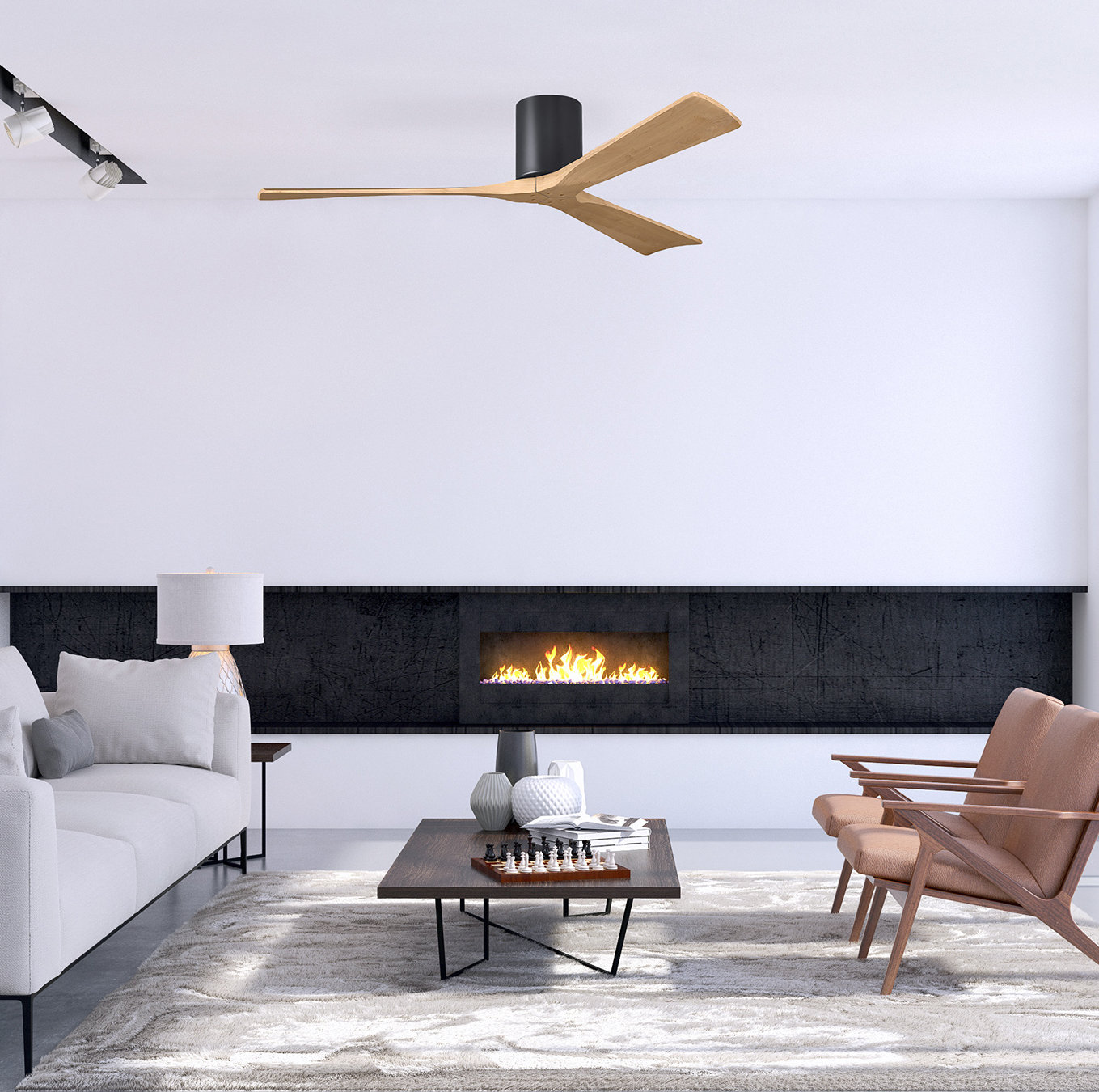Olivier Ceiling Fan, Matte Black, Light Maple Tone, 60"
