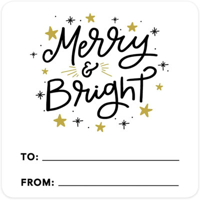 Étiquettes de Noël carrées de 2 po, autocollants pour étiquettes de cadeaux, étiquettes de Noël «Merry & Bright»