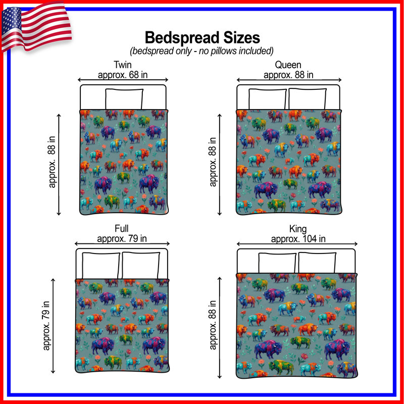 Rainbow Buffalo Pattern Quilted Bedspread All Sizes, Full / Double