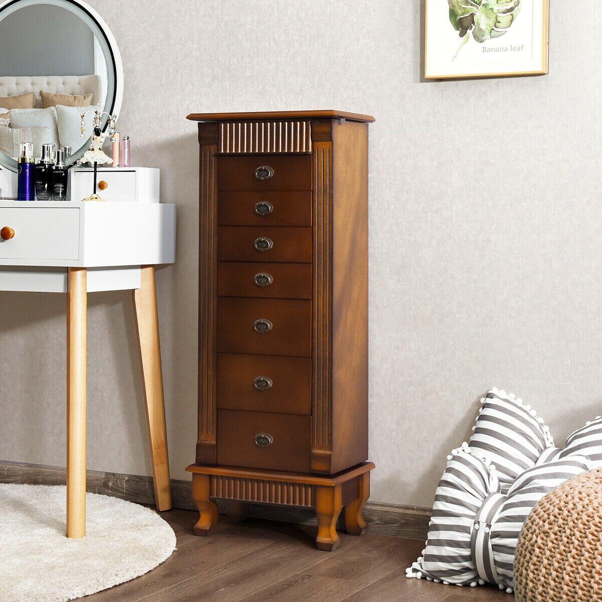 Canora Grey Melitta Wood Free Standing Jewellery Armoire with Mirror ...