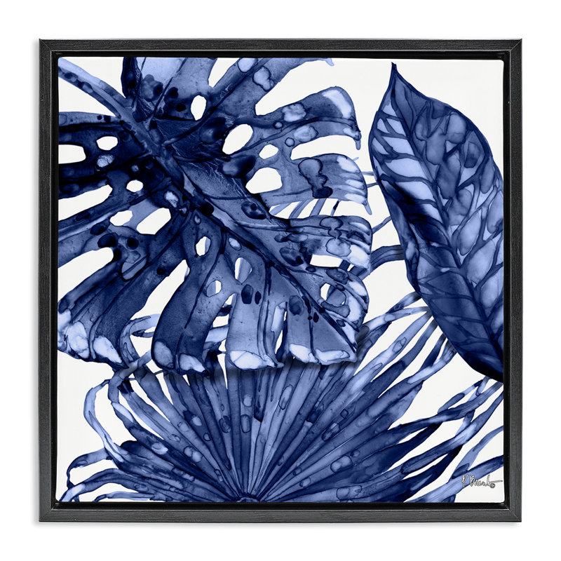 «Blue Hued Palms», art mural encadré par Paul Brent, Cadre flottant noir de jais, H 18 po x l 18 po