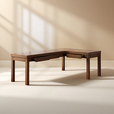 Modern Minimalist Solid Wood L-shaped Desk with Drawers