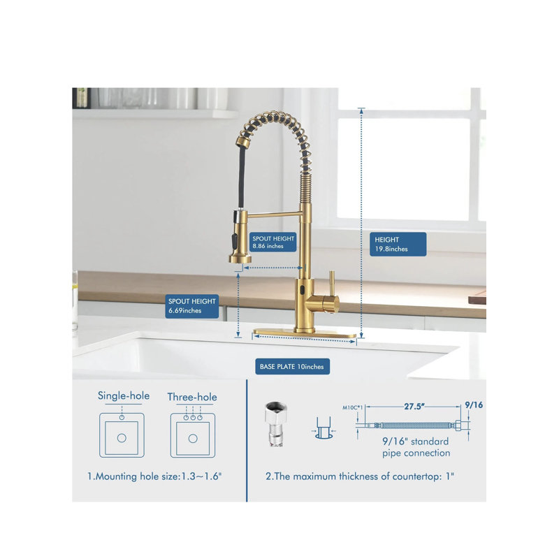 AvaMalis Pull Down Kitchen Faucet, Gold
