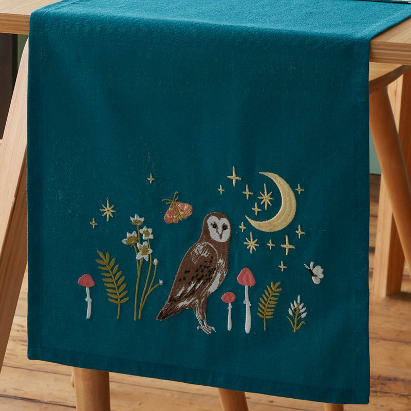 Enchanted Twilight Animals Cotton Dining Table Runner, Green