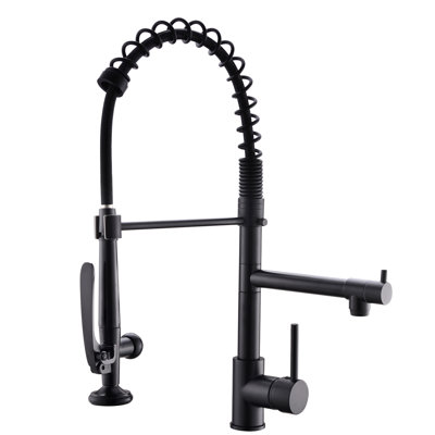 Black And Nickel Kitchen Sink Faucet With Pull Down - Ceramic Filler, Hot Cold Water, , Modern Accessory Style Single Handle, Water Options, Rust-, Contemporary Tap