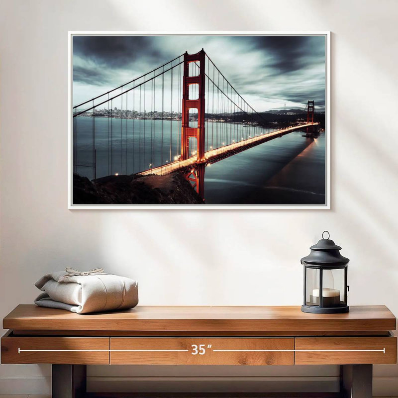 Nuage de tempête Golden Gate Bridge, Cadre flottant blanc, 25 po x 17 po