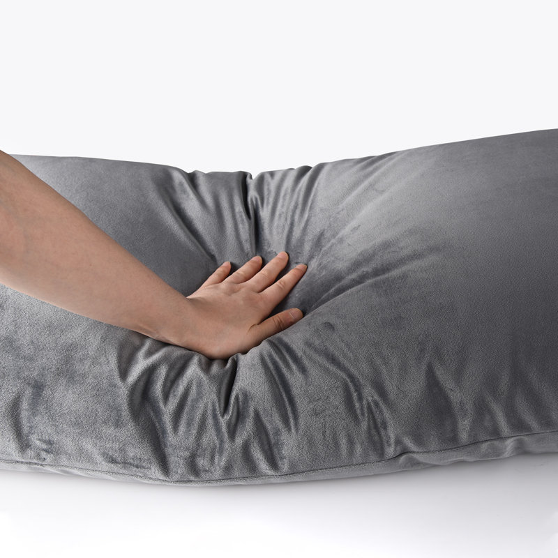 Full Body Pillow With Velvet Cover Supportive Body Pillow For Sleeping, Gray