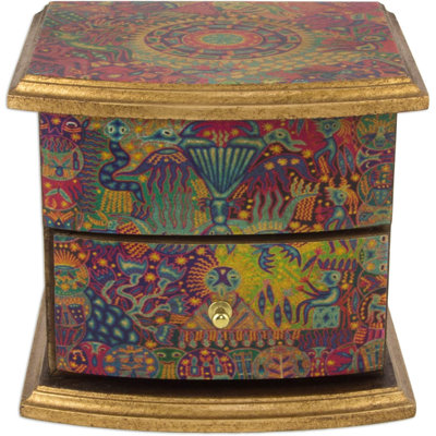 Boîte à bijoux en bois de pin découpée à la main avec tiroirs - Certifié commerce équitable
