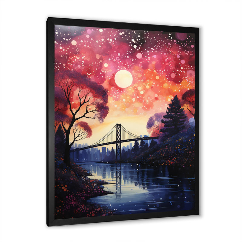 Pont rose Arnots, point de passage lumineux, Cadre photo noir, H 20 po x l 12 po x P 1 po