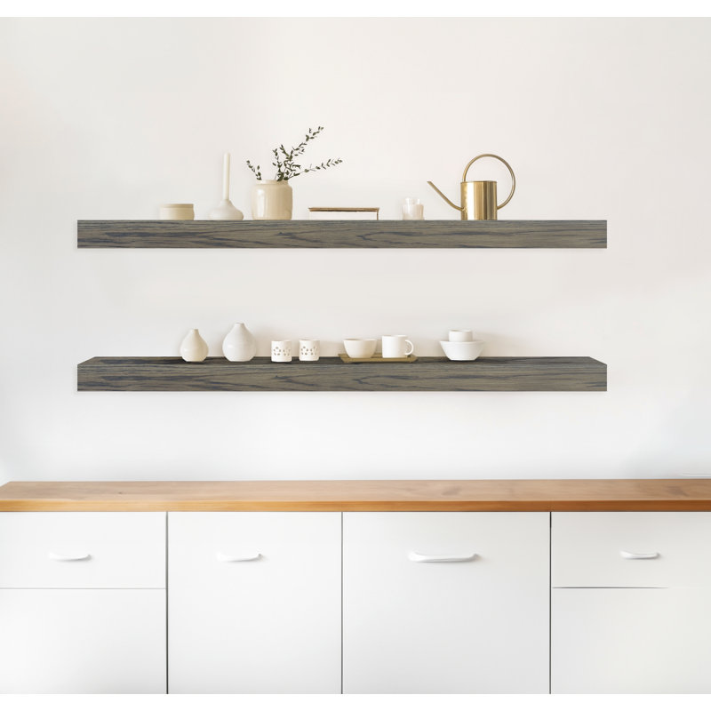 Emerald Lee 2 Piece Oak Solid Wood Floating Shelf, Carbon Gray, 3" H x 57" W x 4" D