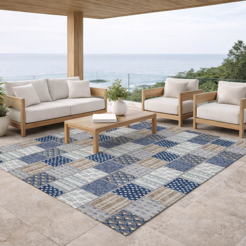 Machine Washable Indoor/Outdoor Chantille ACN2923 Americana Rug, Navy, 10' x 14'