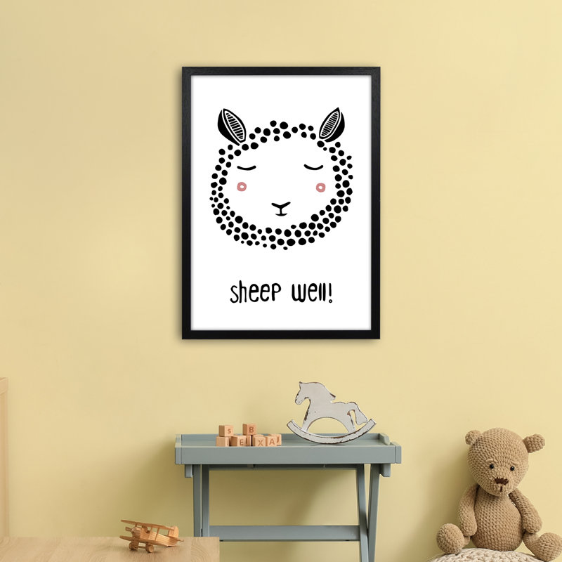 Sheep by Miniofmine - Print, 63cm H x 46cm W x 3cm D, Brown Framed